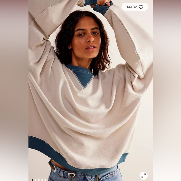 NWOT We the free Classic Crew Color Block Sweatshirt in Tea Combo size Large - Picture 3 of 5